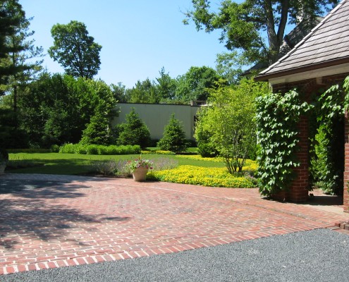 brick driveway and landscaping